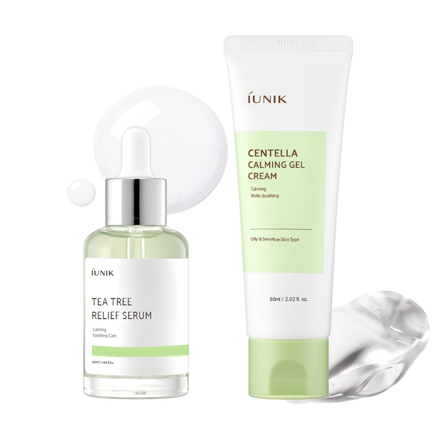 IUNIK Tea Tree & Centella Calming Care Set – Daily Relief Serum + Soothing Gel Cream For Oily, Acne-Prone & Sensitive Skin | Vegan Korean Skincare