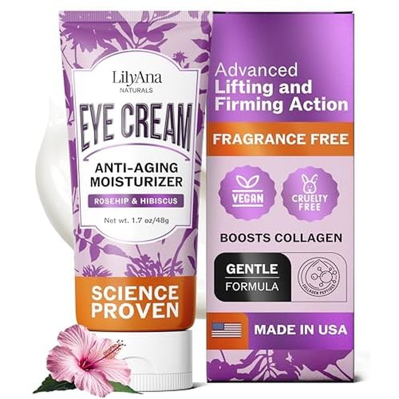 LilyAna Naturals Eye Cream for Dark Circles and Puffiness, Under Eye Cream for Wrinkles and Bags, Anti Aging - helps Improve Dryness; for Sensitive Skin - 1.7 oz - Made in USA