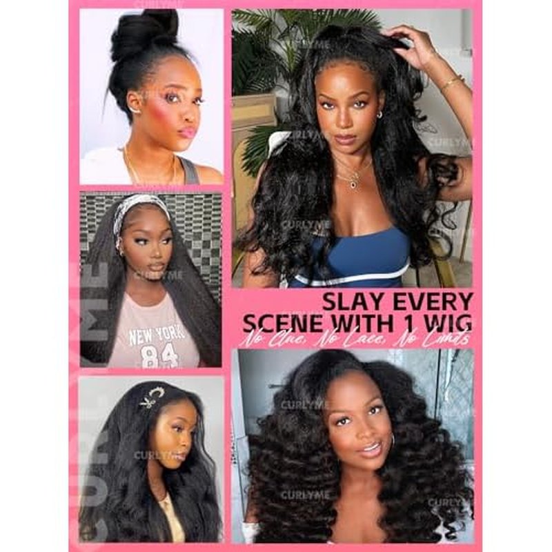 Curlyme Drawstring Half Wig Kinky Straight Flip Over Wig Human Hair No Lace Glueless Drawstring Invisible Hairline Beginner Friendly Wear Go For Women Clip In 195% Density 18 Inch