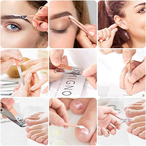 Manicure Set Pedicure Kit Womens Nail Clippers Set 32 in 1 Professional Grooming Care Tools Nail Kit Including Facial, Fingernails and Toenails Care with Travel Case Women (Rose Pink_32 in 1)