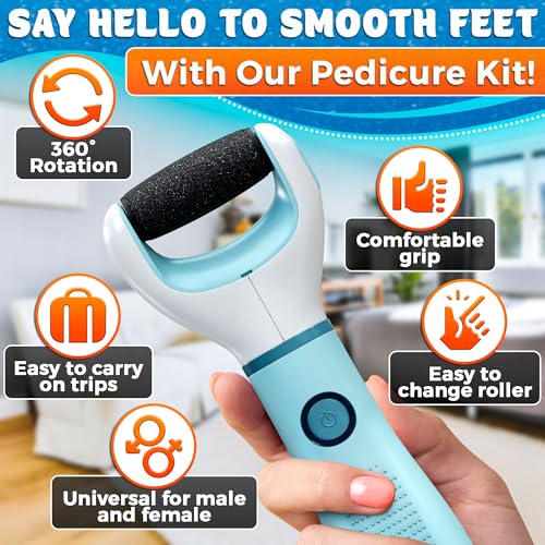 Rechargeable Electric Foot Callus Remover Tool ? High-Speed 2800 RPM Electric Foot Sander Callus Remover with Replaceable Roller ? Compact & Easy Maintenance, Up to 1-Hour Runtime for Smooth Feet