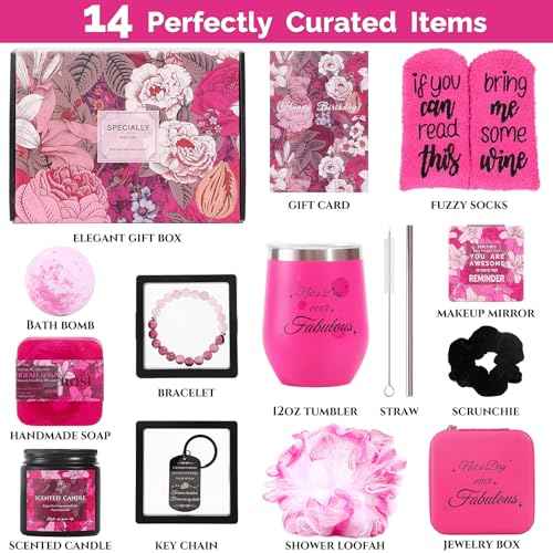 Birthday Gifts for Women, Happy Birthday Gift Box for Mom Her Girlfriend Sister Wife Grandma Bestie Bff, Pink Self Care Gifts Unique Get Well Gifts Relaxing Spa Gift Basket Set, Mothers Day