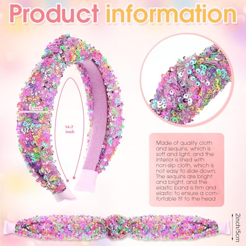 6 Pcs Sequin Knotted Headband for Girls Women Sparkly Knot Headbands Kids Rainbow Knotted Hair Bands Glitter Hair Accessories for Birthday Party Christmas