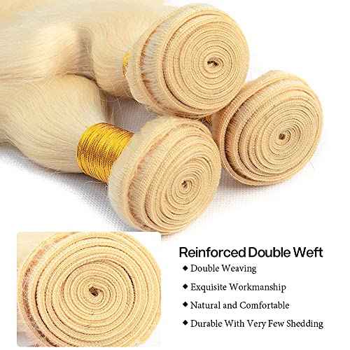613 Human Hair Bundles Body Wave Blonde Bundles 100% Unprocessed 12A Grade Brazilian Virgin Human Hair 613 Hair Extensions for Women 16 Inch