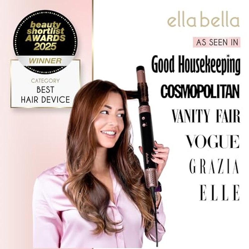 ELLA BELLA¢ç 6 in 1 Professional Hot Air Styler ? Powerful Hair Dryer & Straightener Set ? Styling Without Heat Damage ? Fast Drying Curling Volumizing Straightening ? Includes Protective Travel Case