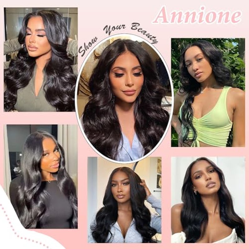 annione 30 Inch 13x6 Lace Front Wigs Human Hair 200% Density Real Human Hair Wig Body Wave HD Lace Frontal Wigs Pre Plucked Transparent Lace Natural Black for Women