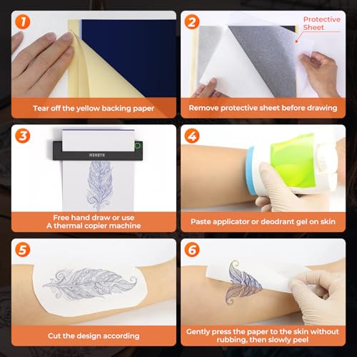MUNBYN Tattoo Transfer Paper 100 Sheets, A4 Size Tattoo Stencil Paper, 4-Layer Stencil Papers for Tattooing, Tattoos Kit Supplies, Compatible with ITP05/ITP06/M08F/P90/MHT-P8009 Printer