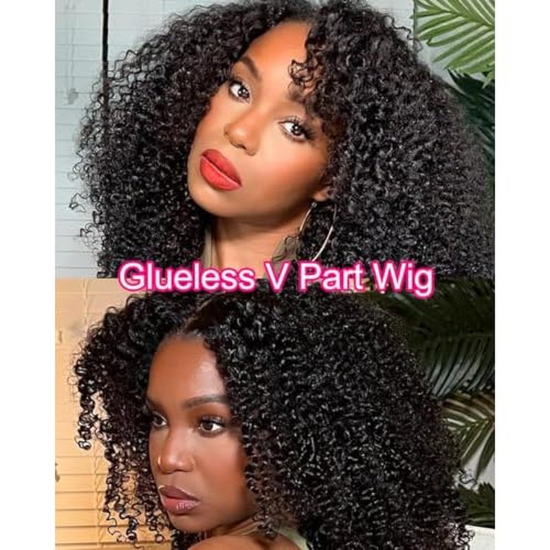 V SHOW V Part Wig Human Hair No Leave Out 180% Density Upgrade U part Afro Curly Wigs with Clips Glueless Wig Human Hair for Women Beginner Friendly No Lace No Glue 16Inch
