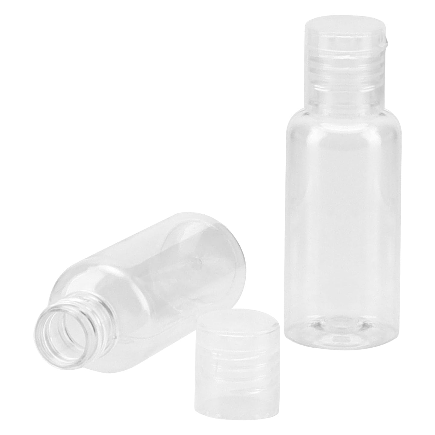 GINLANK 120 PCS 1oz/30ml Clear Empty Travel Bottles, Round Empty Bottles with Flip Cap, Plastic Sample Bottle Container for Shampoo Lotions Shower Gel Makeup