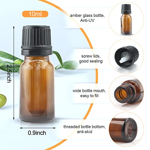 10 ml(1/3 oz) Sample Glass Bottles For Essential Oils 20 Pcs Empty Glass Dropper Vials With Orifice Reducers For DIY Perfume Aromatherapy Fragrance Cosmetic Oils (amber)