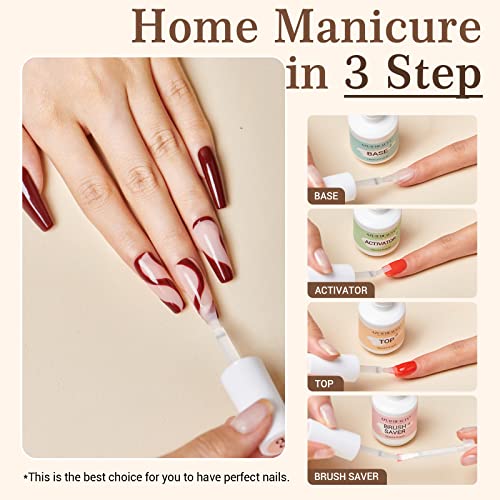 AZUREBEAUTY Dip Powder Liquid Set 15ml/0.5oz 8 Pcs Dipping Base Activator and Top Coat Brush Saver Nail File Necessary Tools for Dip Kit No Lamp Needed