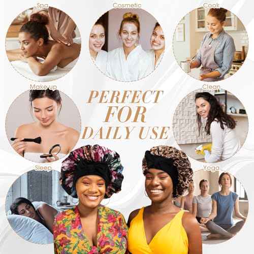 Geyoga 12 Pcs Sleep Bonnet Bulk Satin Bonnets for Sleeping Silk Hair Bonnet for Sleeping Women Large Silk Bonnets for Black Women with Elastic Band for Hair Care