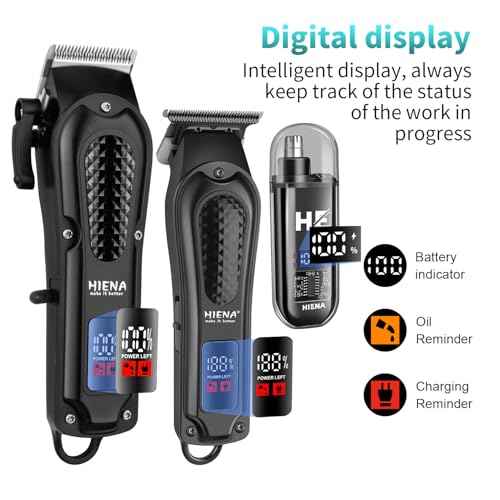 HIENA PRO Professional Cordless Hair Clippers for Men, Beard Trimmer & Nose Hair Trimmer Set, Rechargeable Electric Barber Hair Cutting Grooming Kit