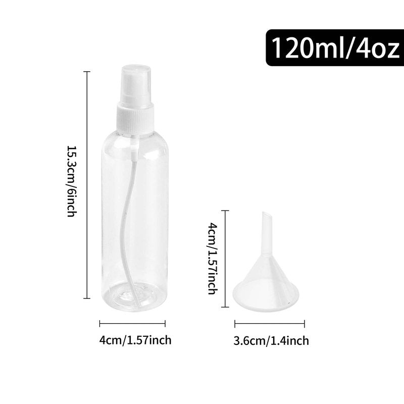 YEUIKERR 36 Pack Plastic Small Spray Bottles 4 oz/120 ml, Fine Mist Clear Empty Plastic Small Travel Spray Bottle, with 10 Funnels and 10 Labels