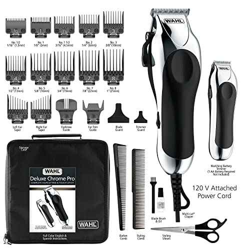 Wahl Clipper USA Deluxe Corded Chrome Pro, Complete Hair and Trimming Kit, Includes Corded Clipper, Cordless Battery Trimmer, and Styling Shears, for a Cut Every Time - Model 79524-5201M