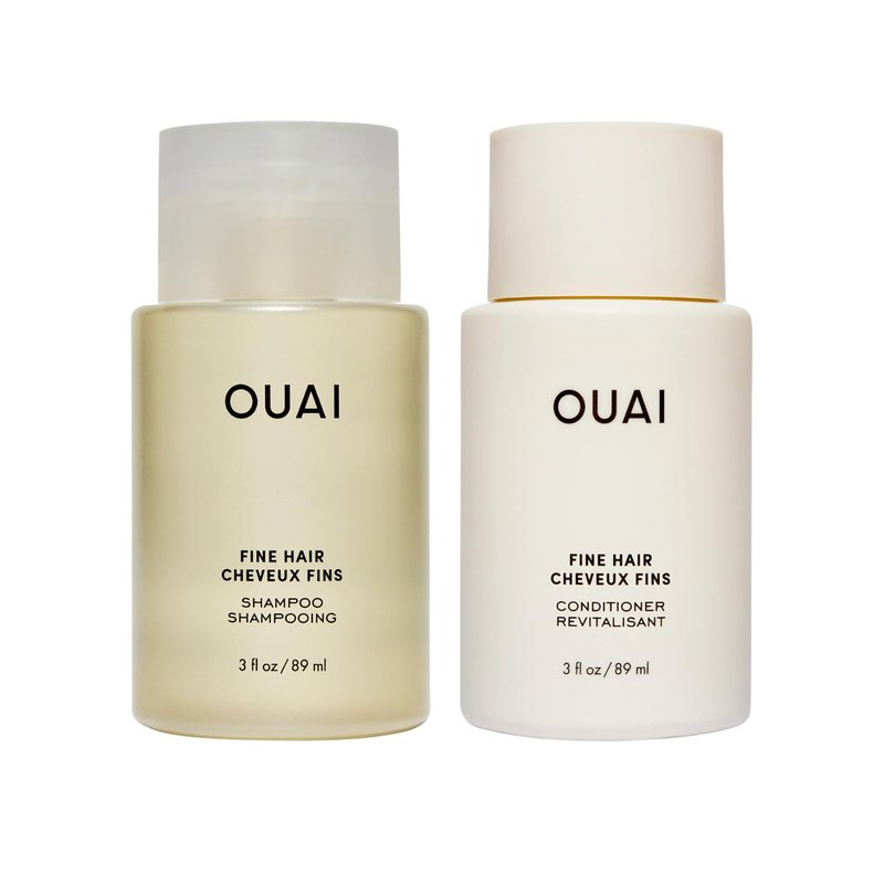 OUAI Fine Hair Shampoo & Conditioner Set, Travel Size - Volumizing Shampoo & Conditioner - With Strengthening Keratin, Biotin & Chia Seed Oil - Sulfate, Paraben & Phthalate Free (3 Oz)