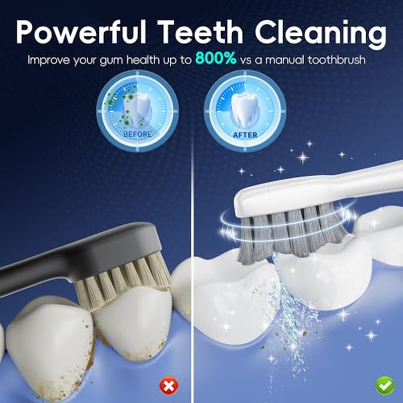 Electric Toothbrush with Water Flosser, All in One Sonic Flossing Toothbrush with 3 Modes & 5 Flossing Speeds & 4 Brush Heads, Rechargeable & Portable for Adult Teeth Cleaning