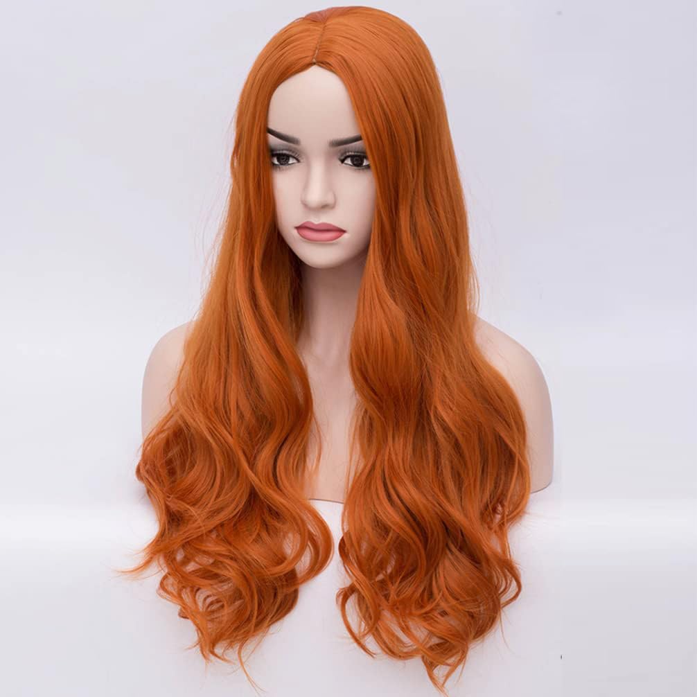 BERON Orange Wig Long Curly Wig Orange Wigs for Women Ginger Wigs Heat Resistant Synthetic Hair with Hairnet