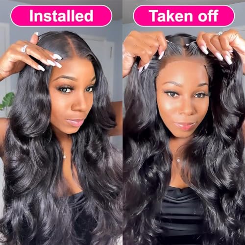 Durya Glueless Wigs Human Hair Pre Plucked Pre Cut 5x5 HD Lace Closure Wigs Human Hair Wear and Go Glueless Wigs Body Wave Lace Front Wigs for Black Women 250% Density 22 Inch