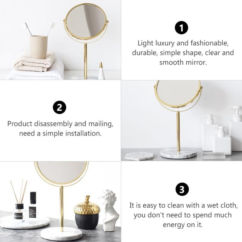 Desktop Makeup Mirror - 13.77 Inch Rotatable Cosmetic Mirror with Marble Base | High Reflectivity for Vanity & Dorm