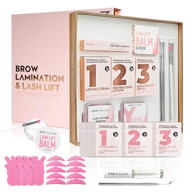 One V Salon Brow Lamination and Lash Lift Professional Kit ? Instant Lift for Lashes & Brows ? Vegan, Long-Lasting, Complete Lash and Brow Lift Kit with Sachets, Tools, and Glue Balm