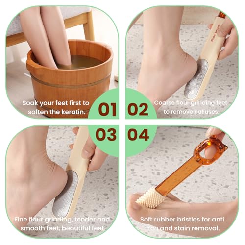 Dual-Sided Callus Remover & Foot File Set - Pedicure Exfoliator Tool with Silicone Brush for Smooth Feet-Orange