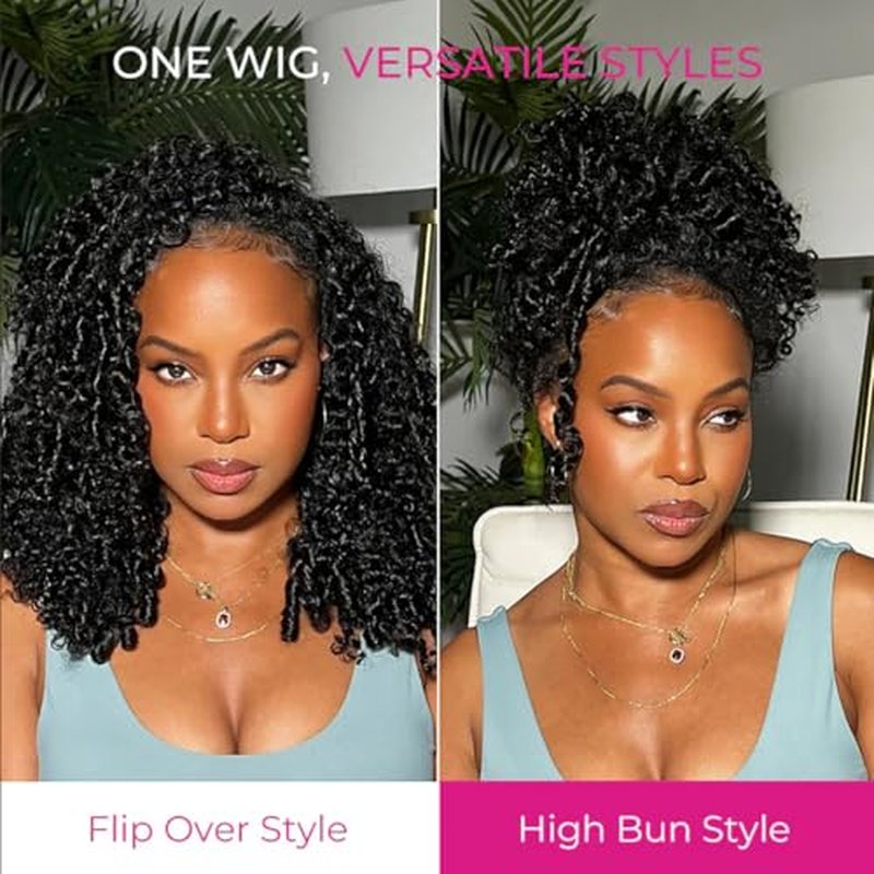 Half Wig Human Hair 3 In 1 Special Curly Half Wigs for Black Women 200% Density Wear and Go Glueless Wig Drawstring Ponytail Seamless Flip Over No Lace Headband Wig Beginner Friendly 20 Inch