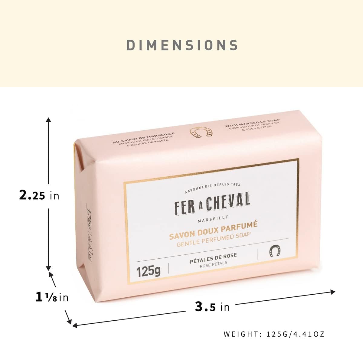 Fer à Cheval Gentle Perfumed Soap Bars, Organic Body Bath Soap, Moisturizing Natural Bar Soap for Men and Women, 125 g/4.41 oz, Pack of 2 - Rose Petal