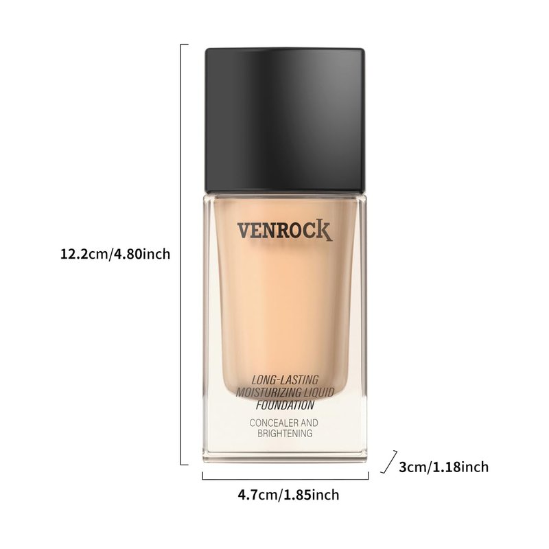 VENROCK 24HR Long-Lasting Moisturizing Liquid Foundation | Radiant, Waterproof, Concealing & Oil-Control (01# Ivory White, 30ml)