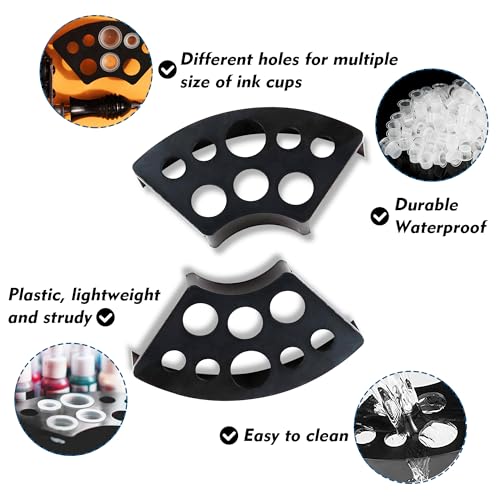 Rayyl 300Pcs Tattoo Ink Caps with 3Pcs Tattoo Ink Cups Holders - Included 100 Small 100 Medium 100 Large Tattoo Ink Caps and 3Pcs Ink Cups Holders for Tattoo Supplies Tattoo Kit¡¦