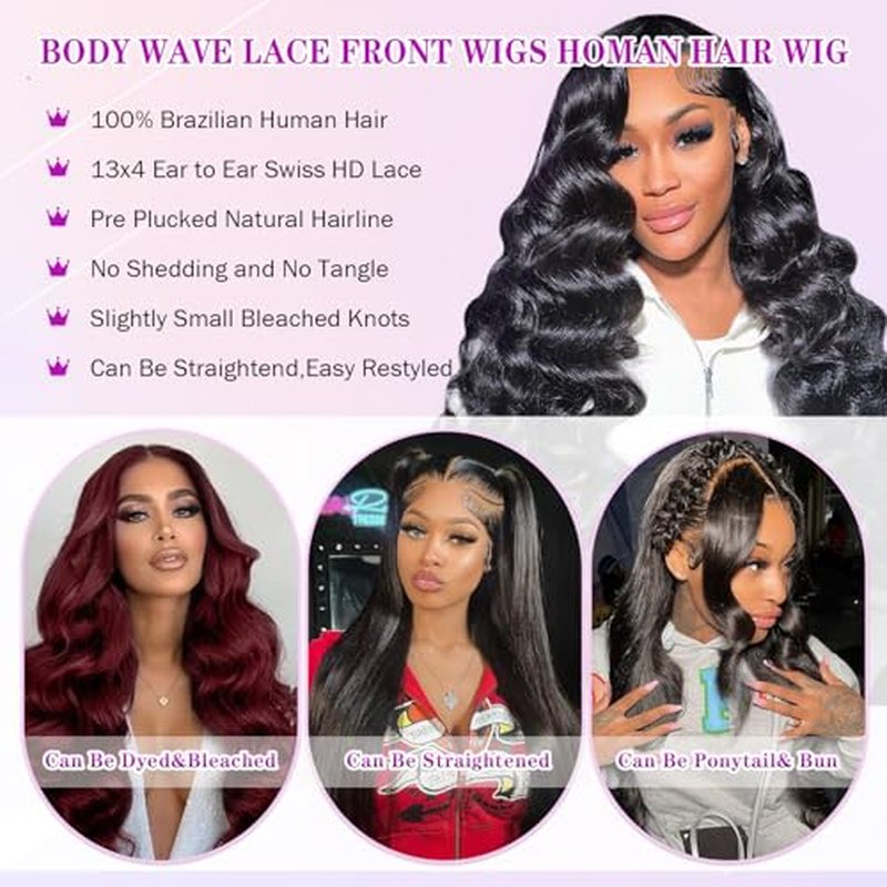 Body Wave Lace Front Wigs Human Hair Wide Lace 180 Density Wigs 13x4 Human Hair Lace Front Wigs Pre Plucked With Baby Hair Natural Color 28Inch