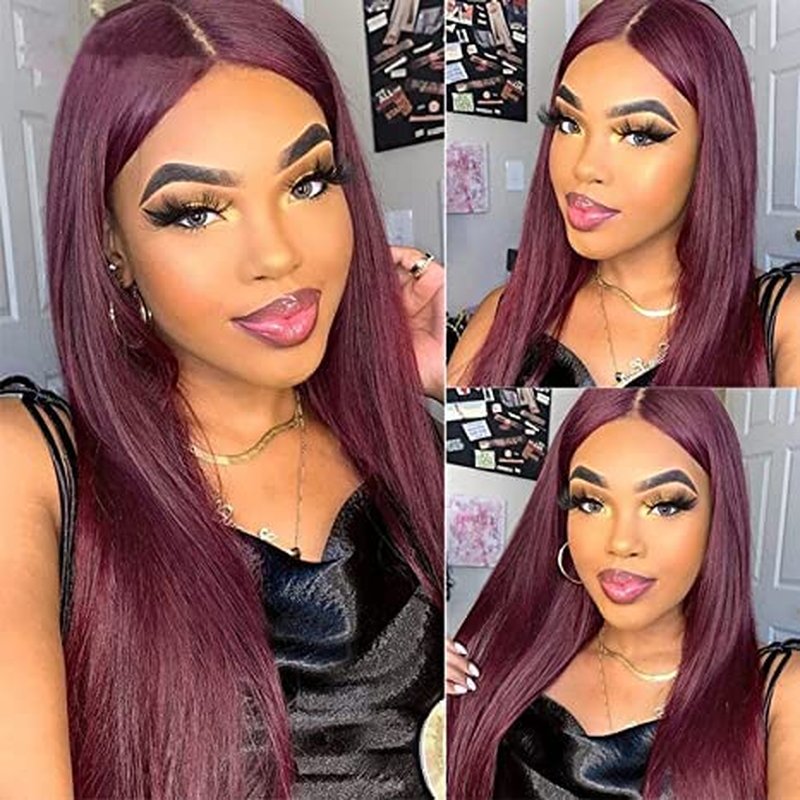 99J Burgundy Straight Hair Weaves | 20-Inch 8A Brazilian Virgin Human Hair, Unprocessed & Free Part