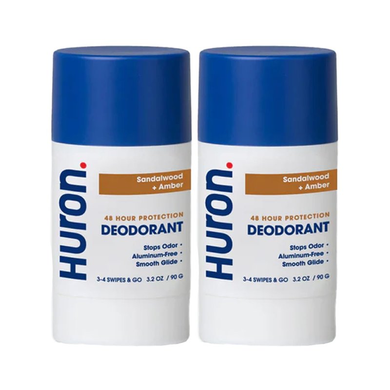 Huron Deodorant for Men and Women, 48-Hour Odor Protection, Aluminum-Free Deodorant with Sandalwood + Amber Scent, Moisturizing, Phthalate-Free, Non-Toxic Clean Ingredients, 3.2 Oz (Pack of 2)