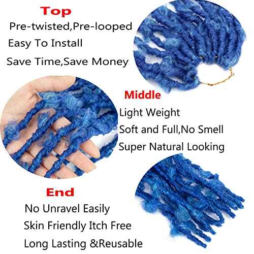 Blue Butterfly Locs Crochet Hair,30 Inch 5 Packs Pre Looped Distressed Faux Locs Crochet Hair For Women,Prelooped Soft Butterfly Locks Crochet Braids,Synthetic Braiding Hair(30¡±,5packs,Blue#)