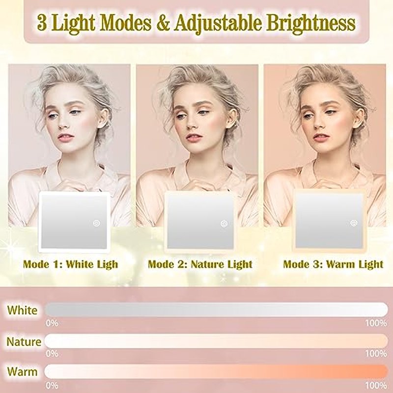Travel Makeup Bag with Light Up Mirror,Makeup Travel Case with adjustable dividers,Waterproof Makeup Train Case,lighted Makeup Case with Detachable Mirror