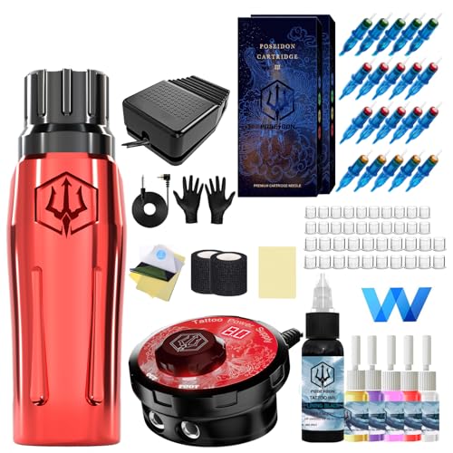 Tattoo Kit£¬POSEIDON Tattoo Pen Kit Rotary Tattoo Machine Kit Professional Complete with Power Supply and 20PCS Tattoo Cartridge Needles for Beginner£¨PTK24£©