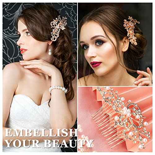 64 Pieces Hair Accessory Set: 20 Flower Rhinestone Sticks, 20 Pearl Pins, 3 Crystal Combs, Pearl Vine, 20 U-Shaped Clips (Novel Style)