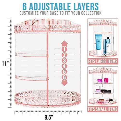 Sorbus 360 Rotating Makeup Organizer - Spinning Acrylic cosmetics organizer, Adjustable Shelves for Make Up, Perfume & Toiletries for Vanity, Bathroom, Bedroom, Closet [Pink]
