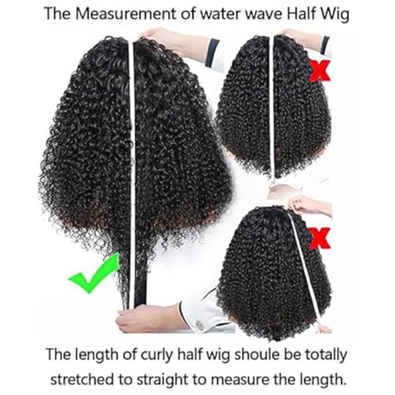 Half Wig Human Hair Water Wave Half Wig 3 in 1 Glueless Wigs 200% Density Wear and Go Wigs Seamless Flip Over with Drawstring Beginner Friendly Curly Wig Headband Wig for Women 22 Inch
