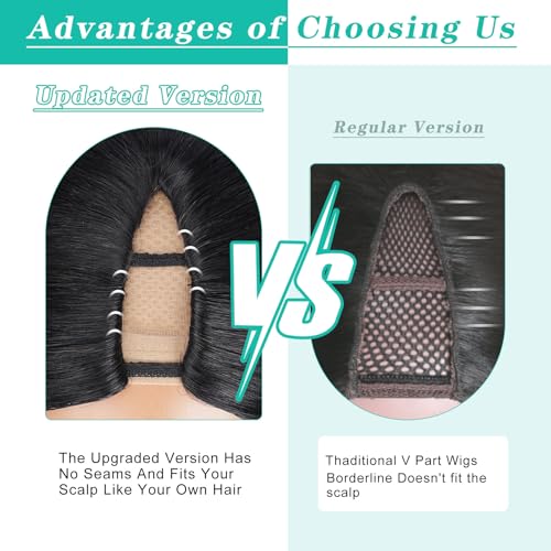 V Part Wig Human Hair Body Wave Glueless No Leave Out Upgrade 16 Inch U Part Wigs Human Hair Clip In Half Wigs 100% Real Human Hair Elastic Drawstring For Women 180% Density Nutural