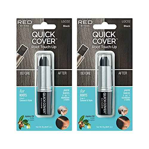 RED by Kiss Quick Cover Root Touch Up Stick, Water-Resistant Temporary Gray Hair Concealer with Brush for Roots and Beard, Long-Lasting Coverage, Easy Application (2 Pack, Black)