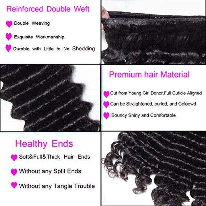 UNICE Deep Wave Human Hair Weave 1 Bundle 26 inch Unprocessed Brazilian Virgin Human Hair Sew in Extensions Natural Black Color Can be Dyed and Bleached