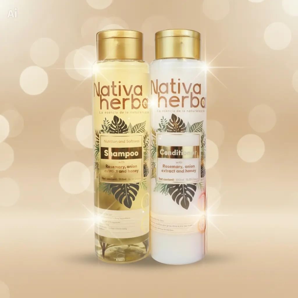 Nativa Herbal Rosemary and Onion Shampoo & Conditioner – Hair Growth and Anti Hair Loss Set, Organic 18.5 fl oz Each, Strengthens Roots, Restores Shine, Paraben Free Natural Hair Care