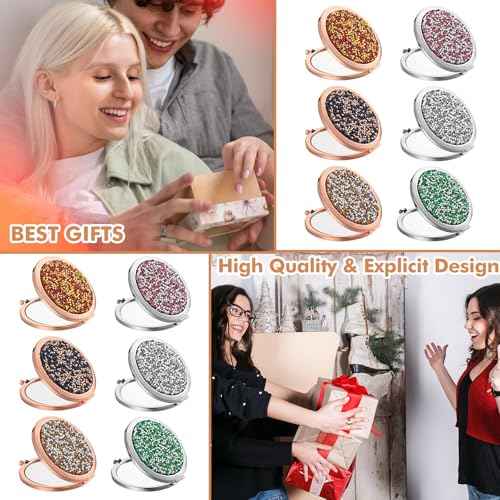 12 Pcs Small Compact Folding Pocket Makeup Mirror - Round Hand Held Mirror with 1X/2X Magnification for Women Girls Travel