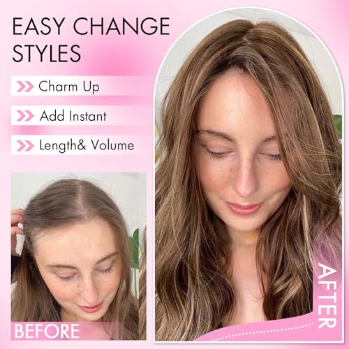 Isaic Hair Toppers for Women with Thinning Hair, 24 Inch Synthetic Clip In Crown Topper Hair Extensions with Adjustable Bandage, Layered Wiglet Adds Volume and Natural Coverage (Dark Brown)