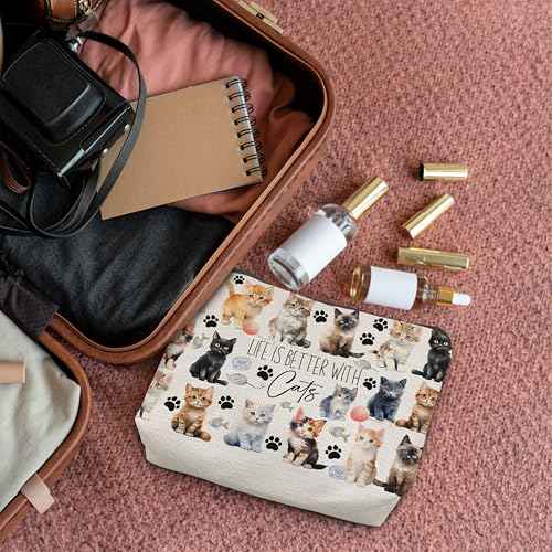 Life is Better with Cats Cosmetic Bag - Cute Cat Stuff, Makeup Bag & Toiletry Pouch for Cat Lovers
