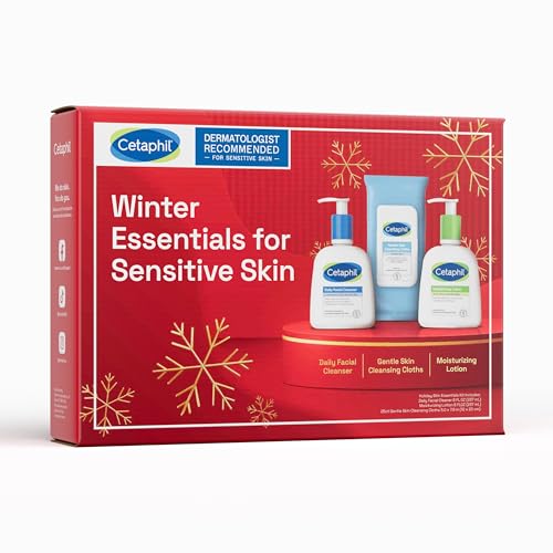 Cetaphil Winter Essentials Skin Care Set, Gentle Skin Cleansing Cloth Face Wipes 25 Count, Daily Facial Cleanser 8oz, Moisturizing Face & Body Lotion 8oz, Suitable for Sensitive Skin