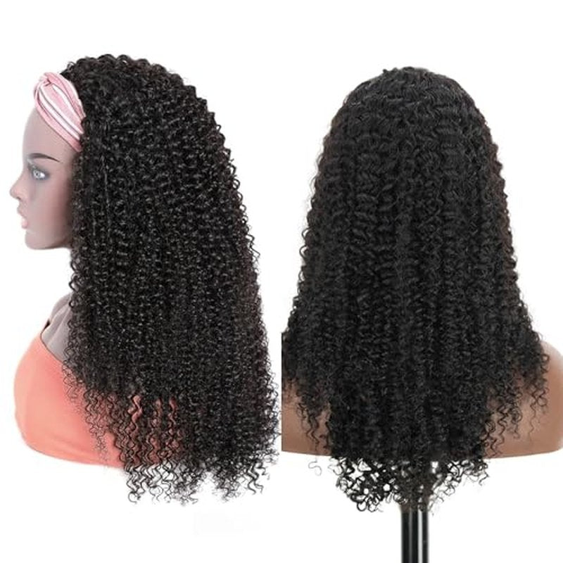 XSY Headband Wig Human Hair for Black Women Kinky Curly Headband Wig Glueless Brazilian Hair None Lace Front Wigs 150% Density Half Wigs Natural Colour 150% Density (24inch)