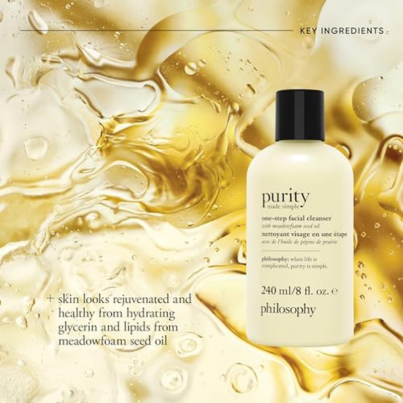 philosophy purity made simple one-step facial cleanser- with meadowfoam seed oil gently cleanses & melts away dirt, oil & stubborn makeup paraben-free face wash