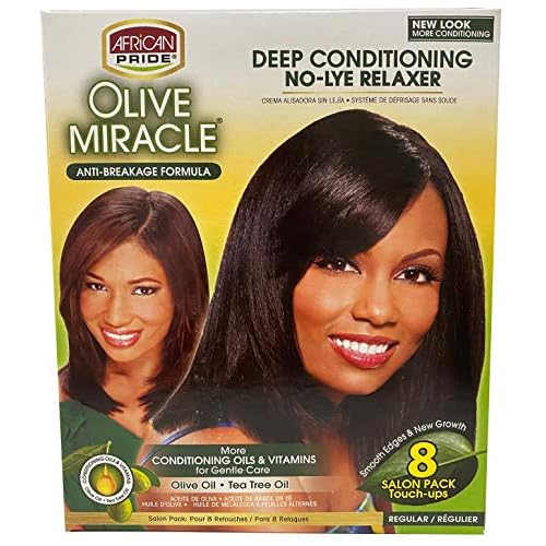 African Pride Olive Miracle Deep Conditioning No-Lye Relaxer - Regular Kit 8-Count